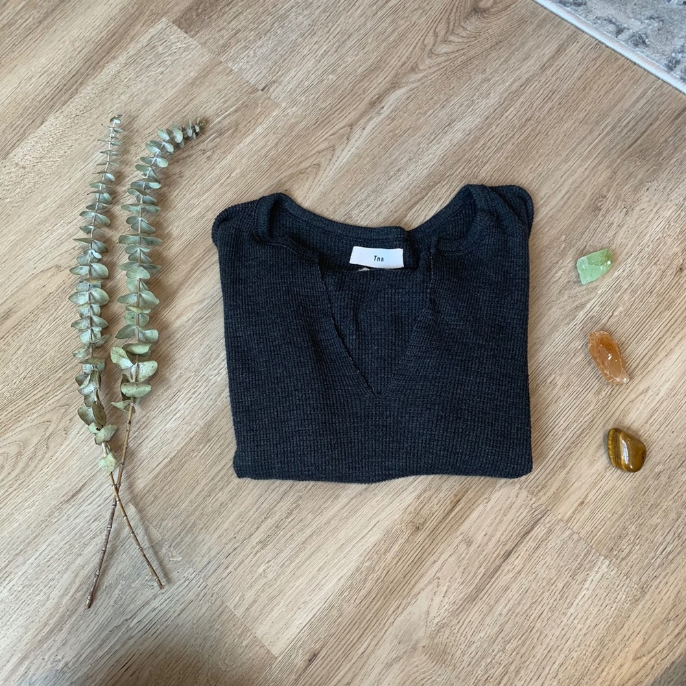 TNA Black Long Sleeve V-Neck Knit Top